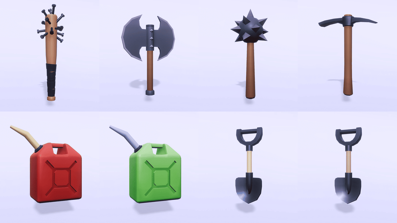 3D casual survival props from LAYERLAB Shop, featuring detailed models including backpacks, tools, and outdoor gear.