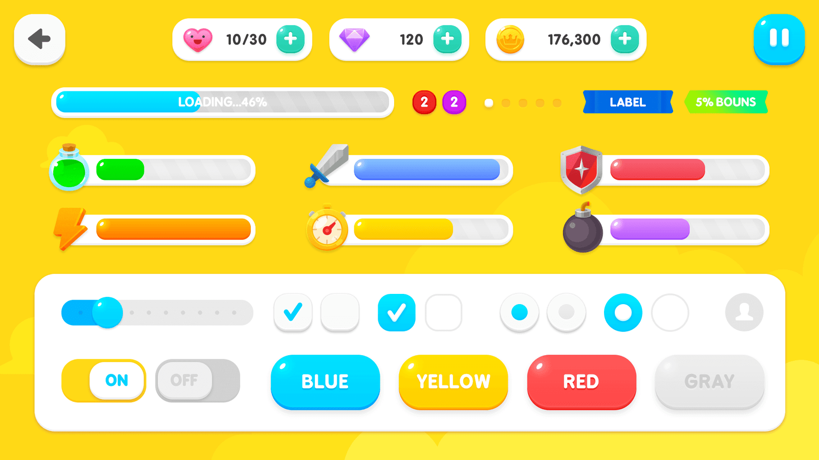 Yellow Kid GUI interface component by LAYERLAB Shop, featuring a bright yellow design with interactive elements and icons.