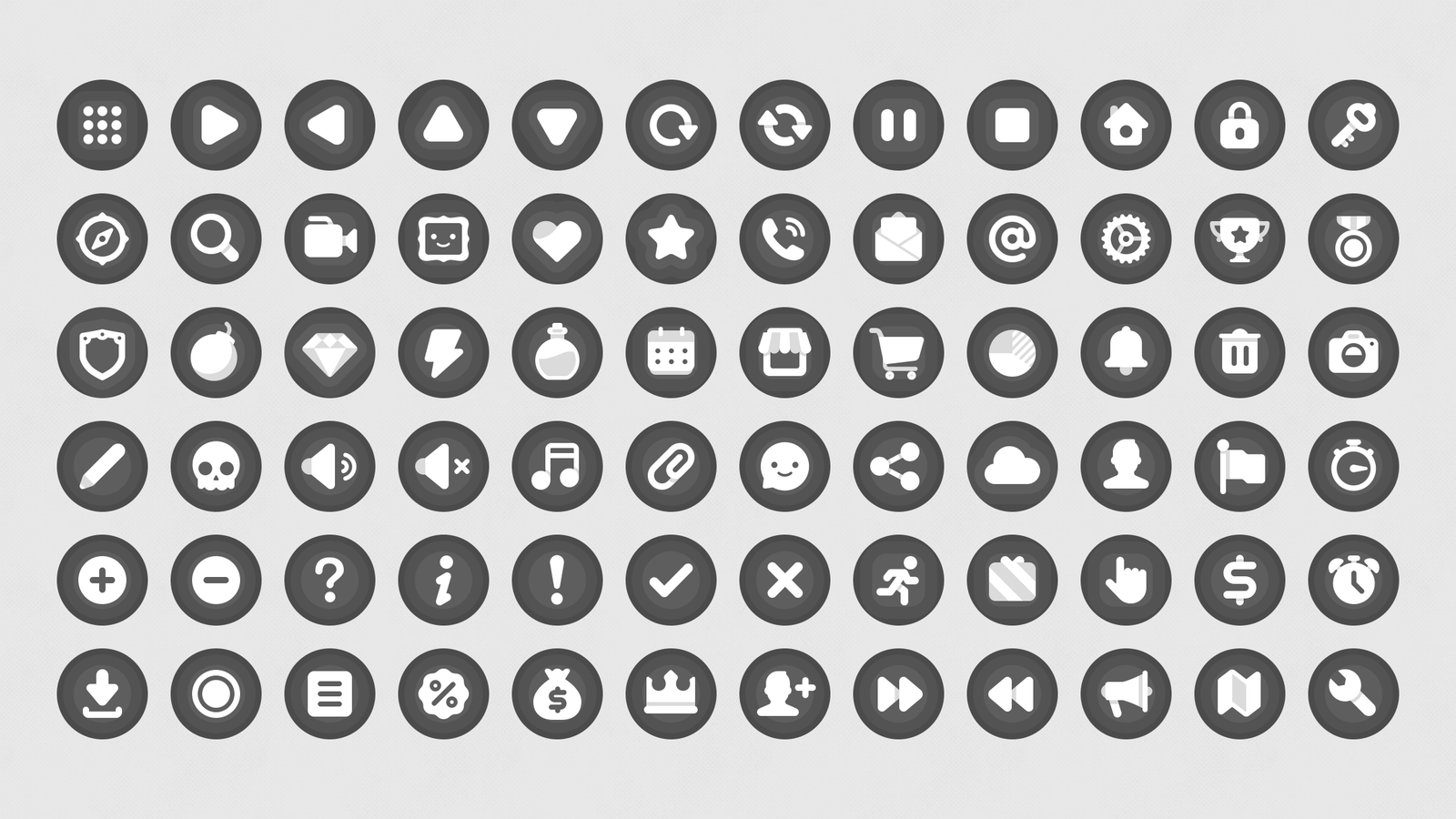 Charcoal-colored simple round interface button from LAYERLAB Shop's GUI - 19 function button for user interaction.
