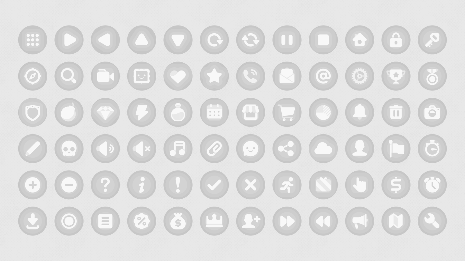 Gray round function button for GUI interface by LAYERLAB Shop, simple design with labeled functions on a gray background.