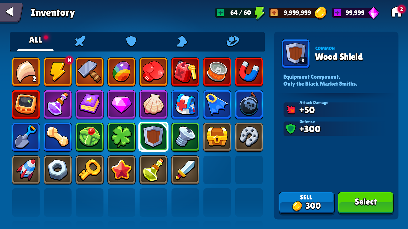GUI Pro casual game interface for inventory screen, featuring detailed game UI elements and design by 내 스토어.
