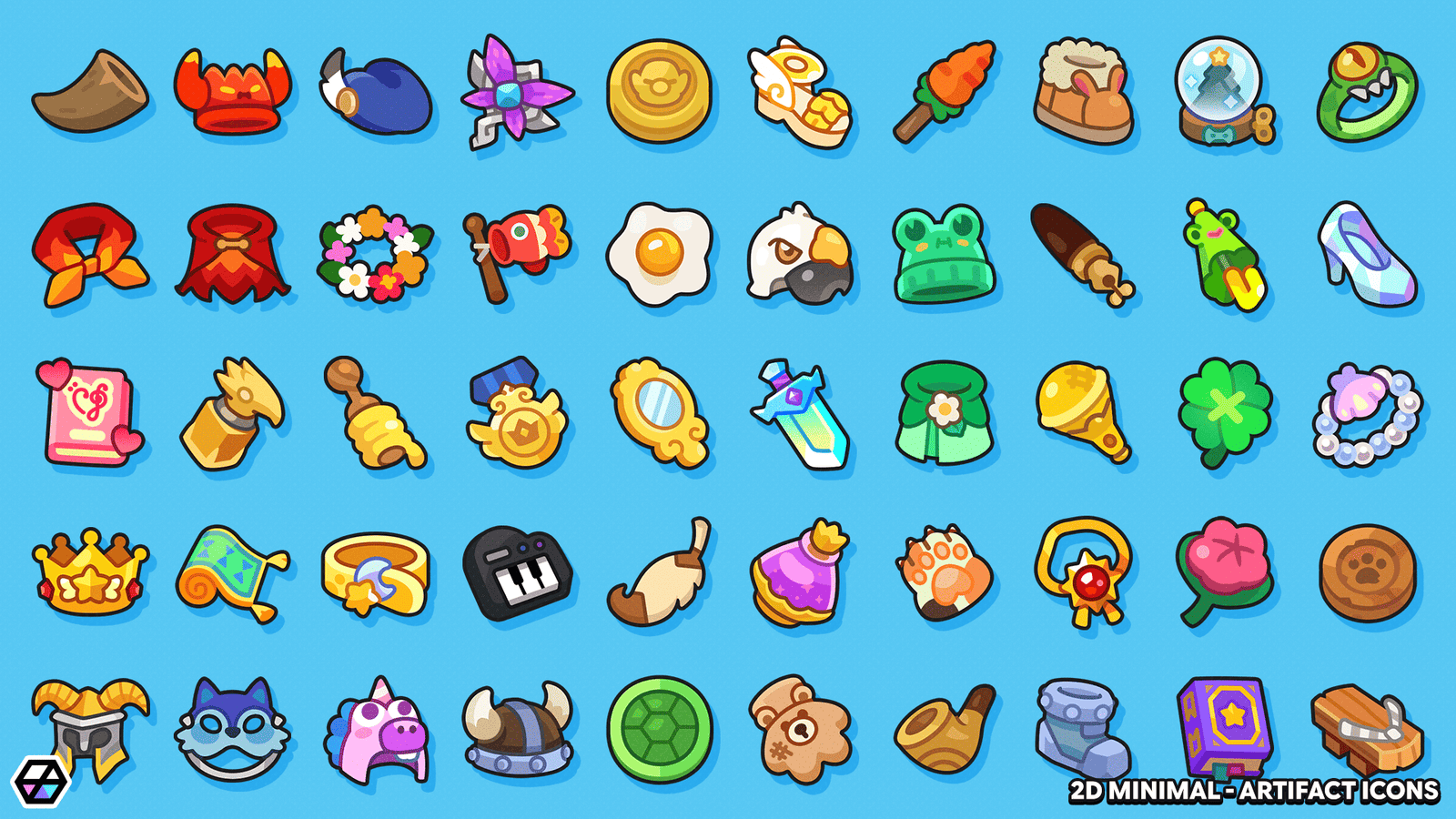 2D minimal artifact icons from LAYERLAB Shop showing sleek, simple black and white digital-style symbols on a white background.
