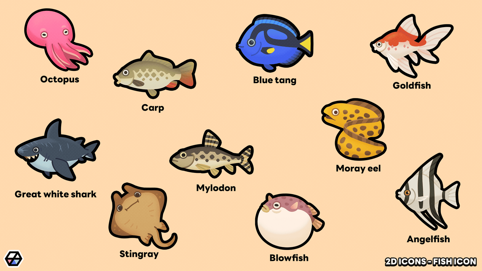 Layerlab Shop 2D fish icon, a simple and clean digital icon representing a fish, suitable for use in apps or websites.