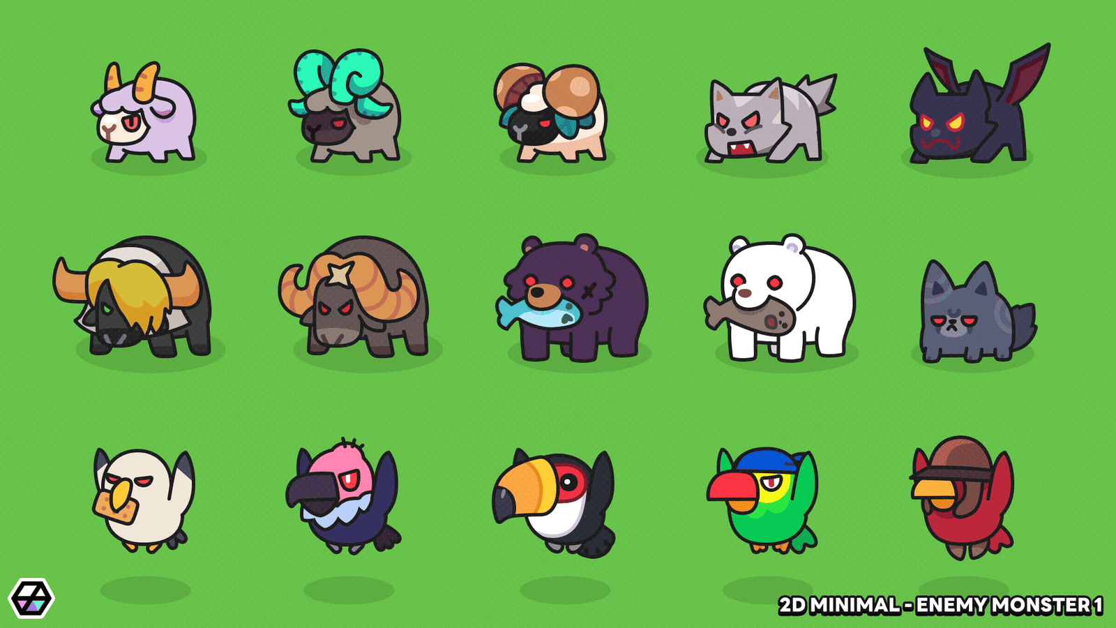 2D minimal enemy monster sprite – simple cartoon monster character for mobile and casual games