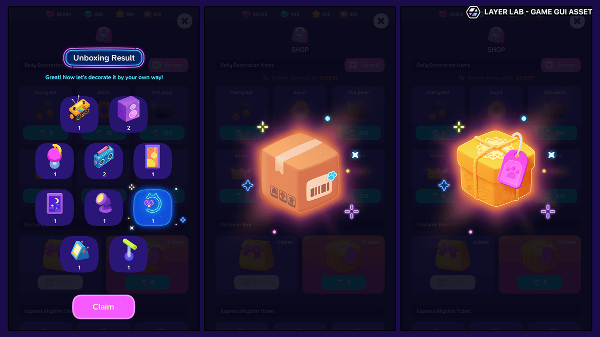 Neon2 interface design by LAYERLAB Shop featuring vibrant neon-style elements and layered PSD file for customization.