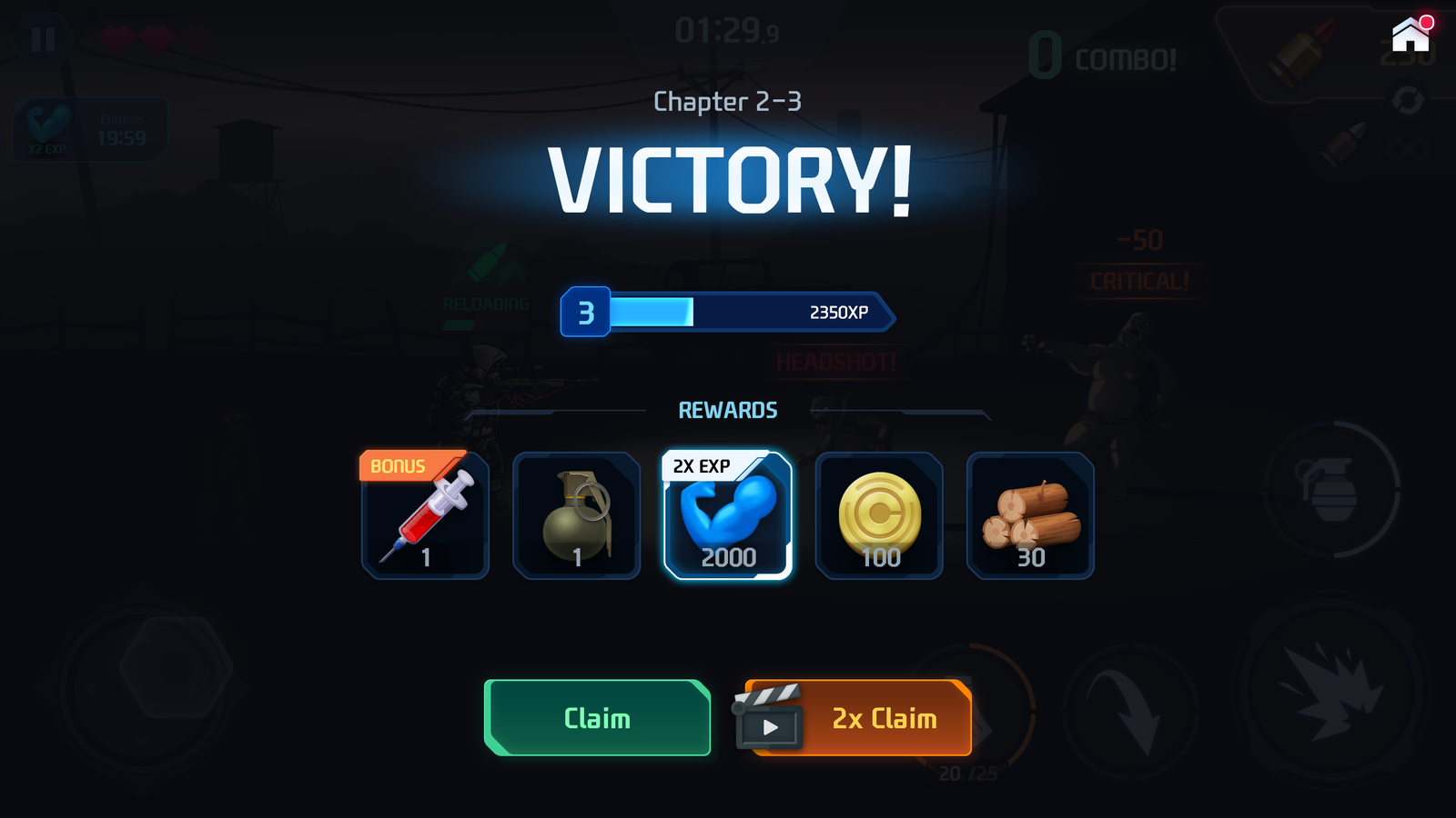 Victory screen from GUI Pro Survival Clean interface by LAYERLAB Shop, showing game result and celebratory graphics.