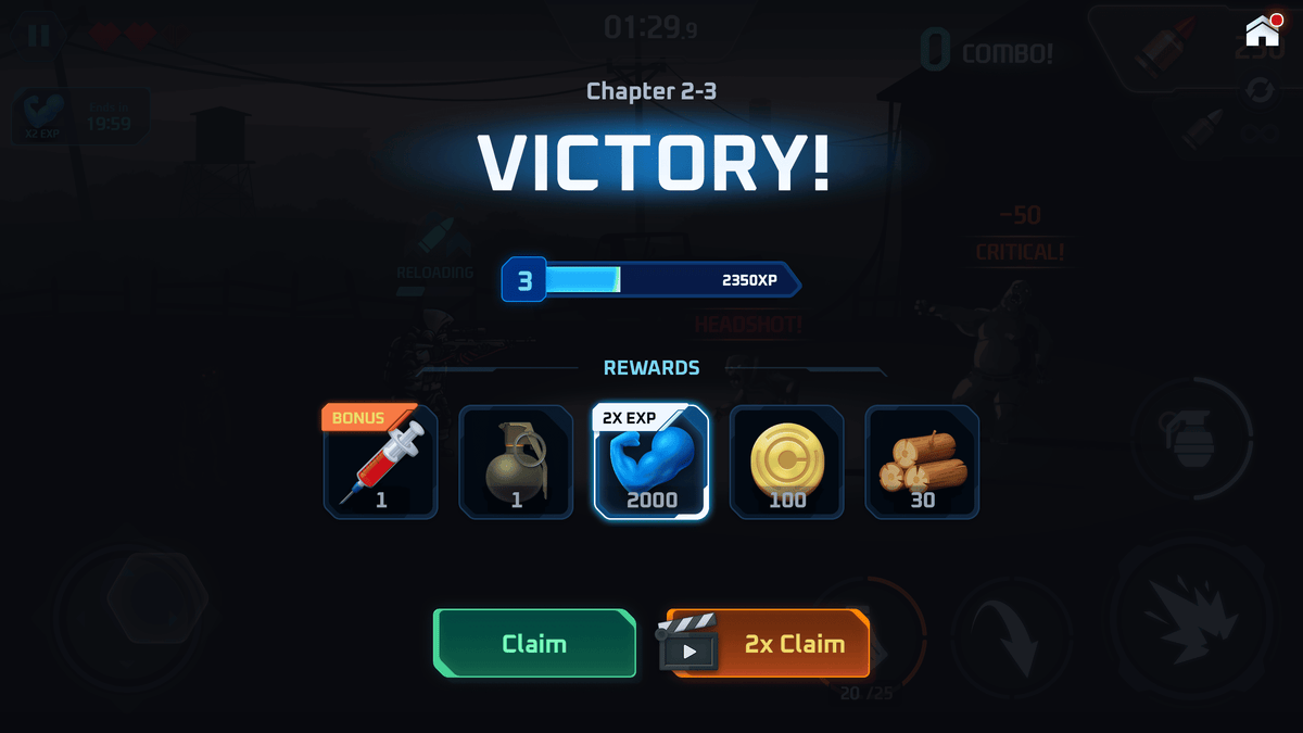 Victory screen from GUI Pro Survival Clean interface by LAYERLAB Shop, showing game result and celebratory graphics.