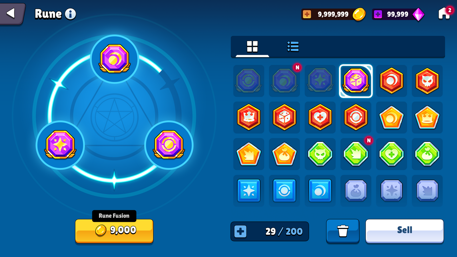 Screenshot of GUI Pro casual game interface by 내 스토어, featuring RPG-style rune fuse menu with vibrant icons and detailed layout.