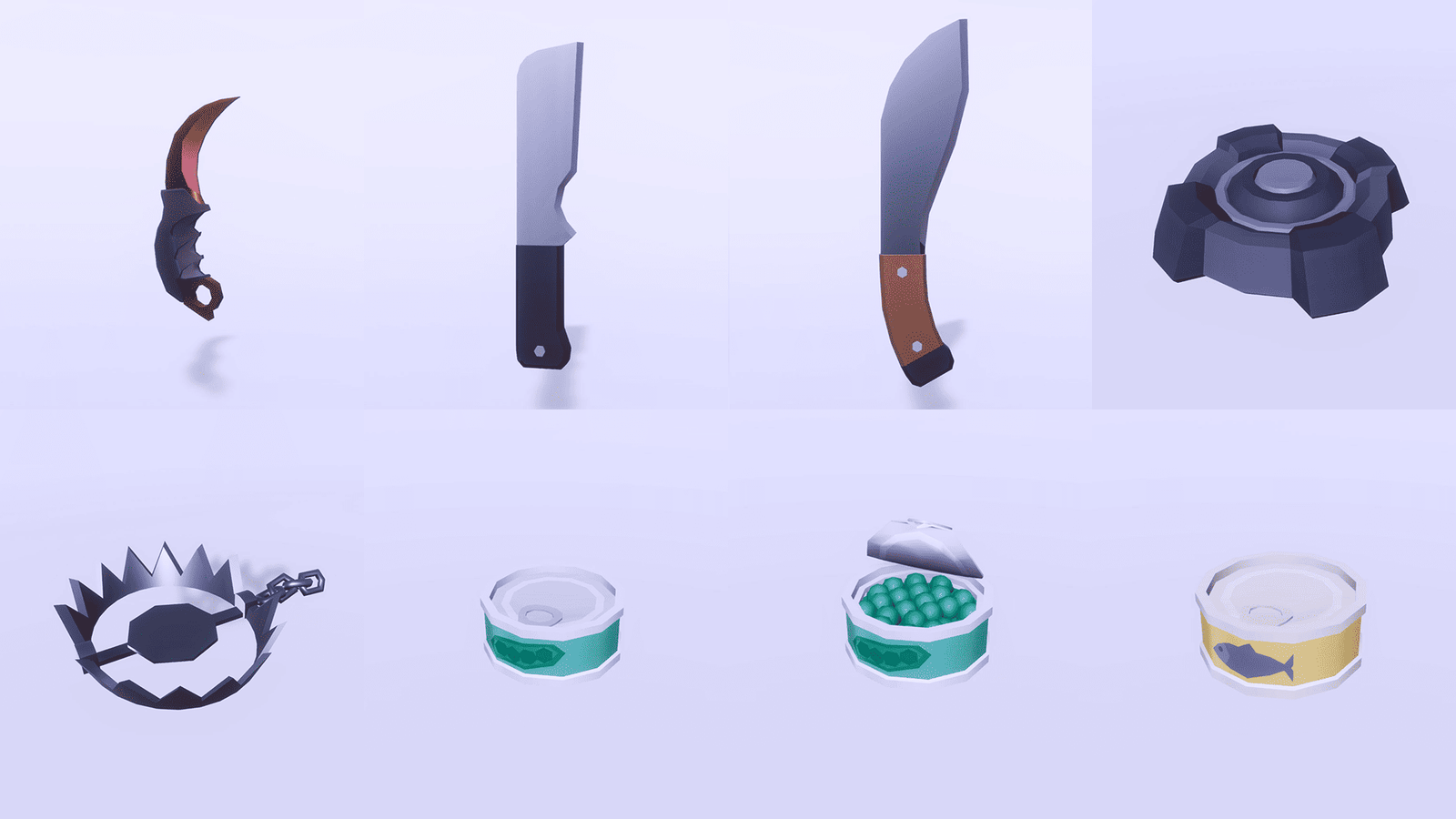 3D Casual Survival props by LAYERLAB Shop, featuring realistic outdoor gear and survival equipment in a detailed 3D render.