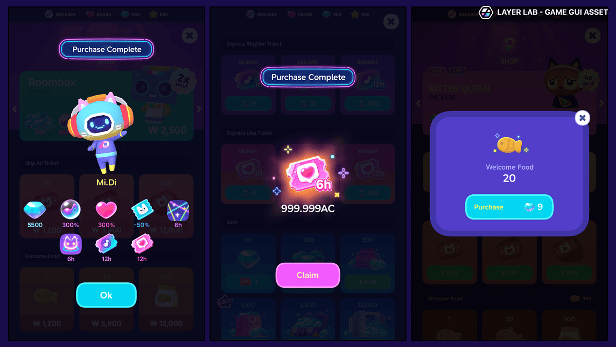 Neon2 interface design by LAYERLAB Shop featuring vibrant neon-style graphical elements and PSD layers, displayed in 24.png image.