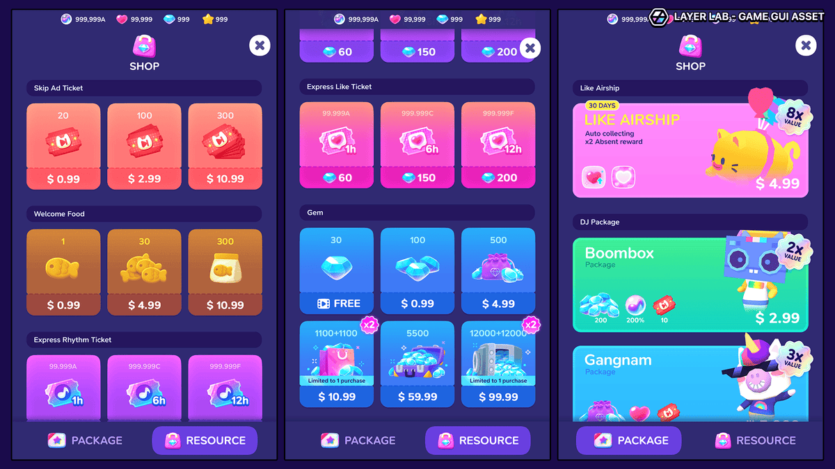 Neon-themed GUI interface design by LAYERLAB Shop, featuring vibrant neon elements and modern digital graphics.