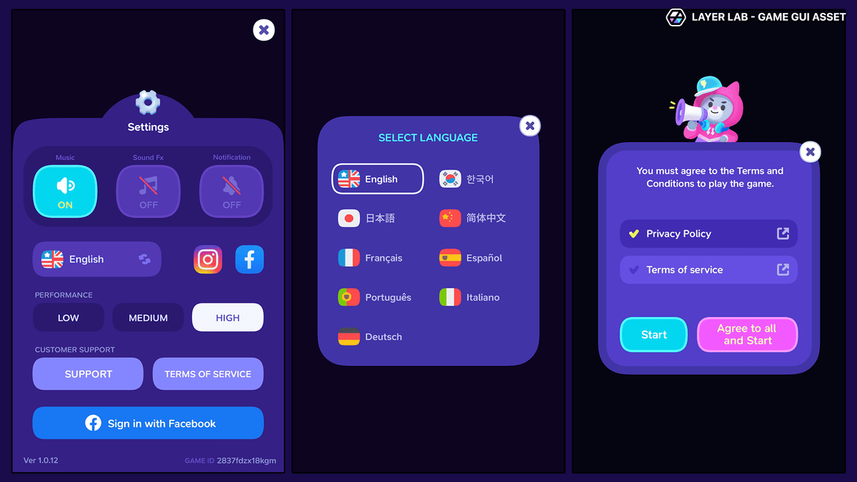 Neon2 interface design by LAYERLAB Shop, featuring vibrant neon-style graphical elements on a dark background.