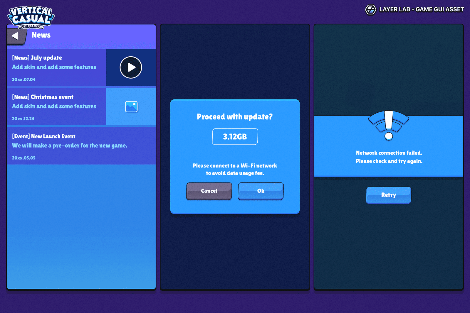 Vertical casual interface design by LAYERLAB Shop showing a clean, modern UI layout with navigation and content sections.