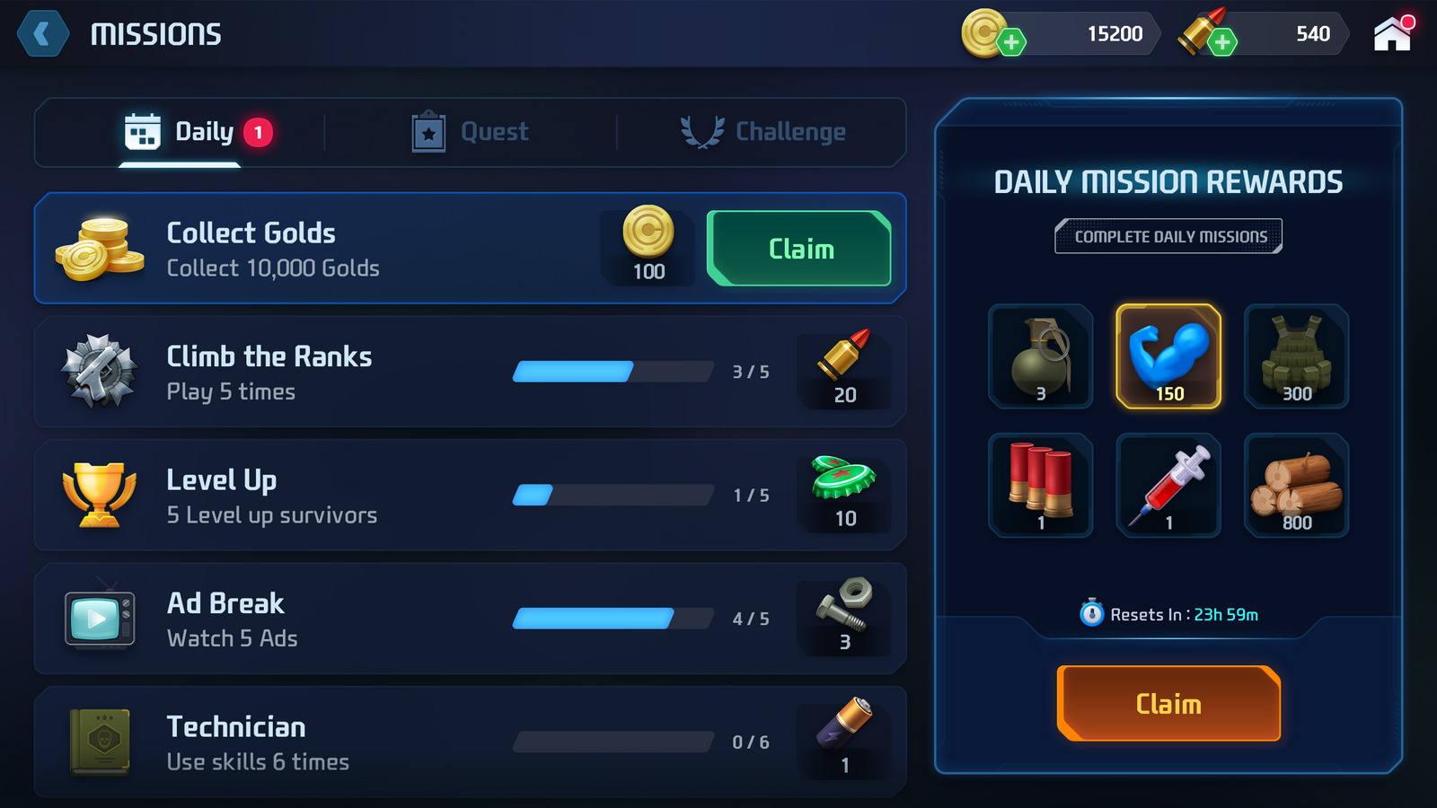 GUI Pro Survival Clean interface by LAYERLAB Shop showing mission screen with tactical graphics and survival-themed elements.