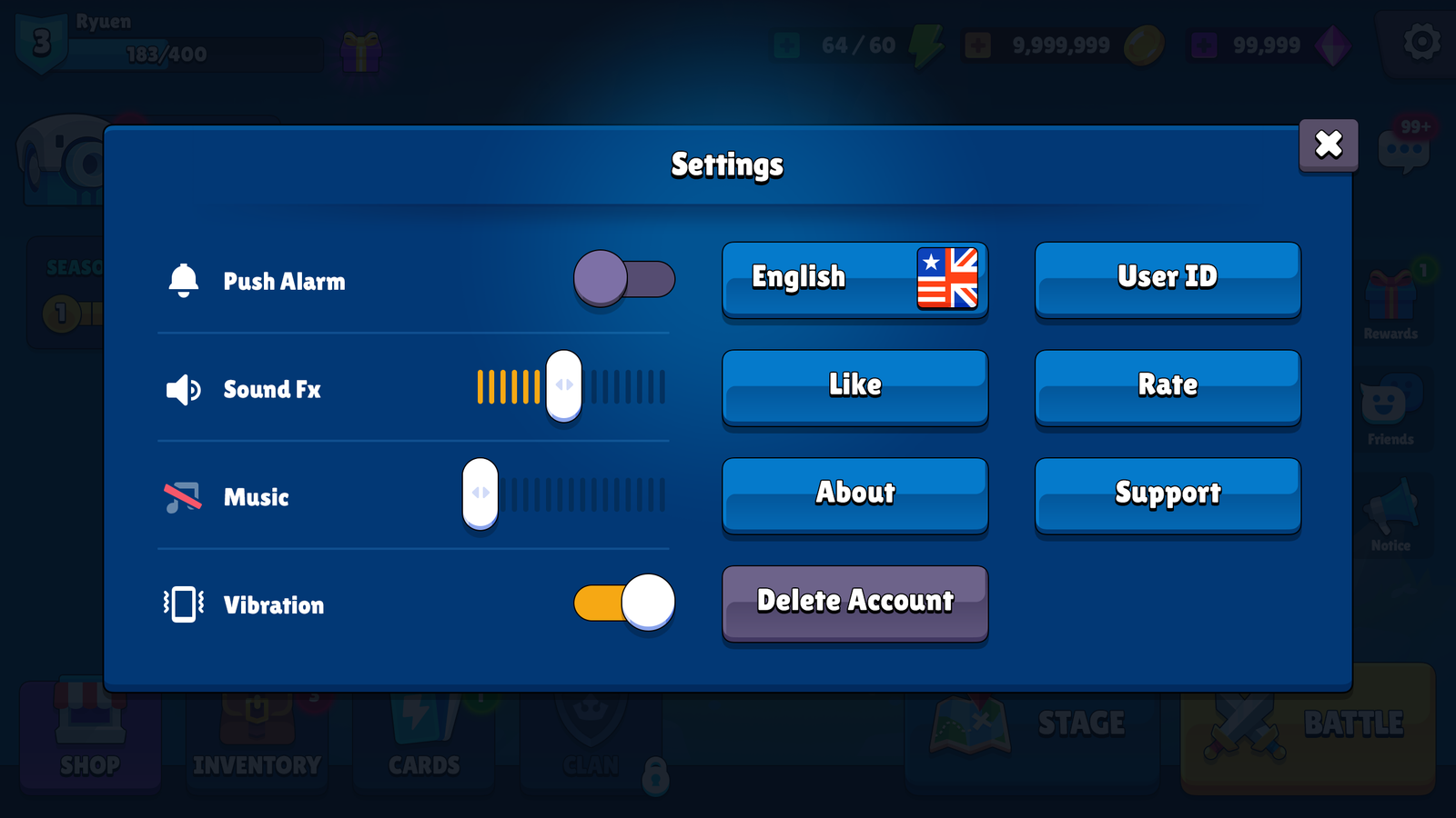 GUI Pro casual game interface settings screen with customizable options, designed by 내 스토어 for user-friendly gameplay.