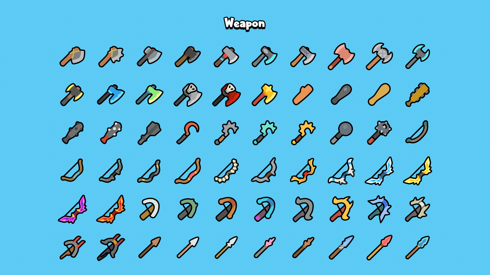 2D minimal weapon icon from LAYERLAB Shop's Equip Item Pack, showcasing a sleek, simple design suitable for gaming interfaces.