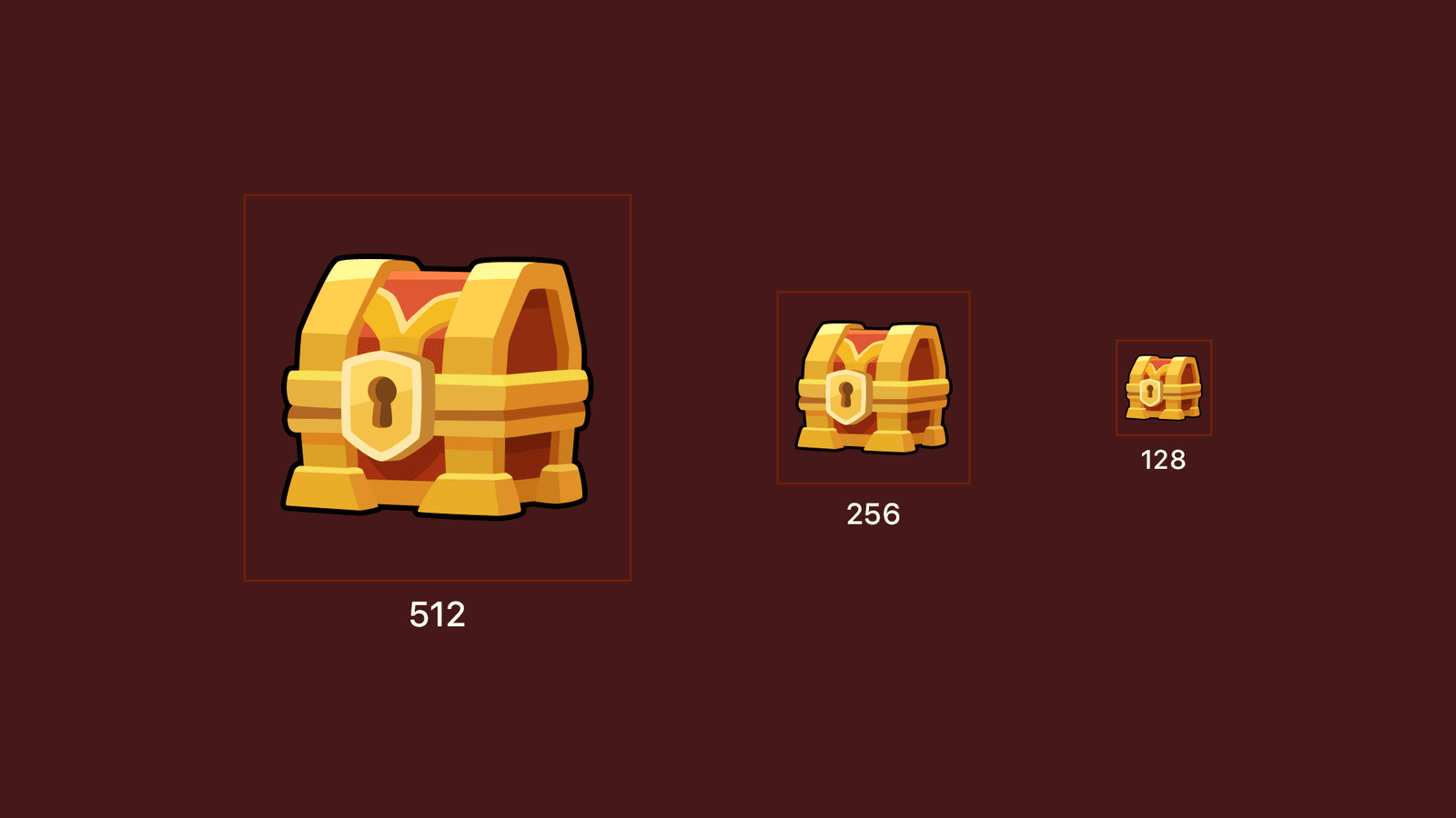 Gold 2D fantasy chest icon by LAYERLAB Shop, featuring detailed gold chest illustration for game or design use.