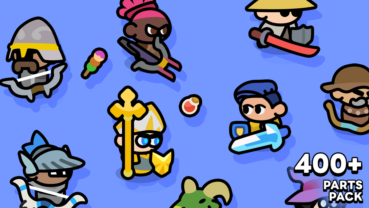 2D Minimal character maker cover showing a customizable cartoon character with simple geometric features and vibrant colors.