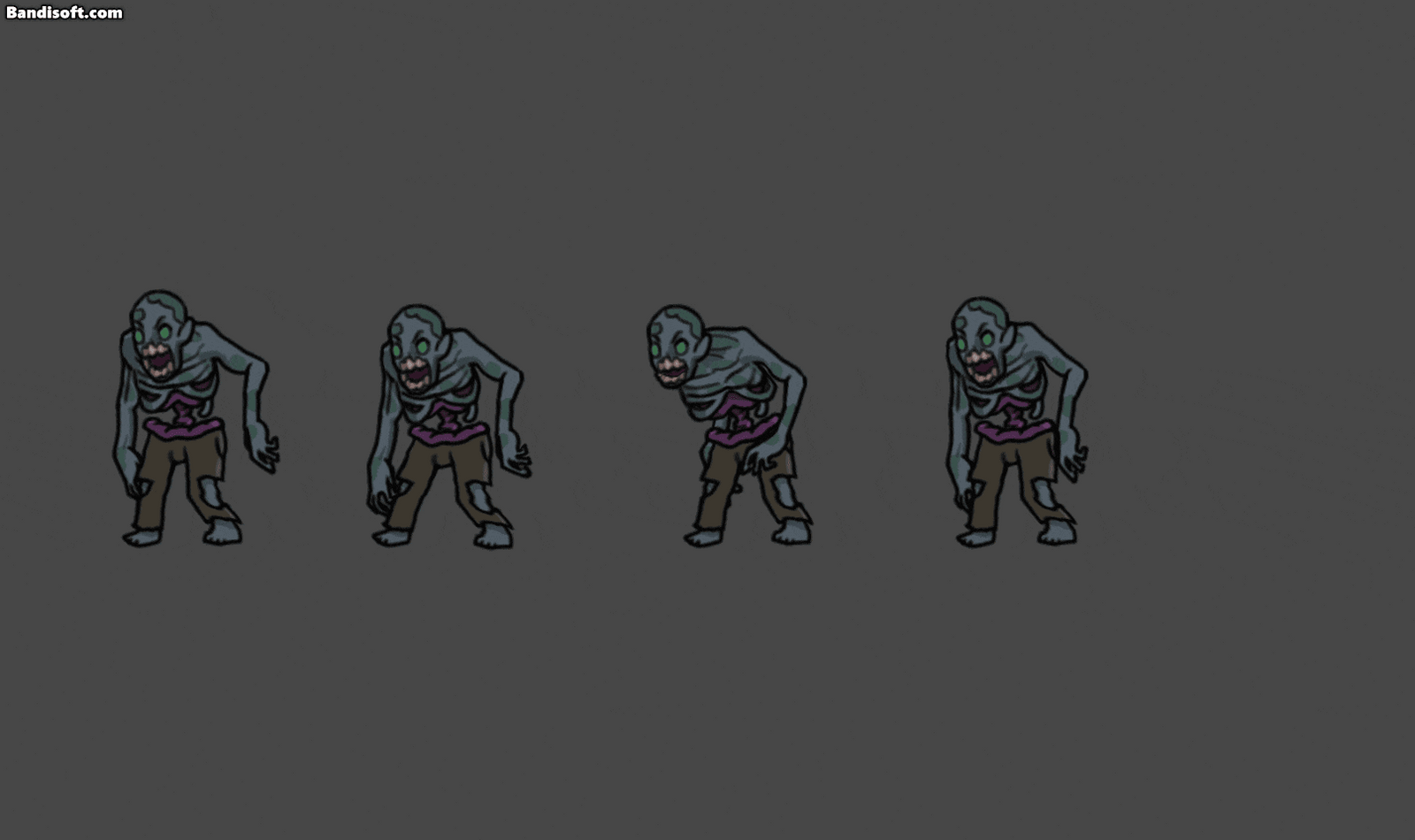 Animated 2D undead characters from LAYERLAB Shop, featuring creepy zombie and ghost designs for gaming or art projects.