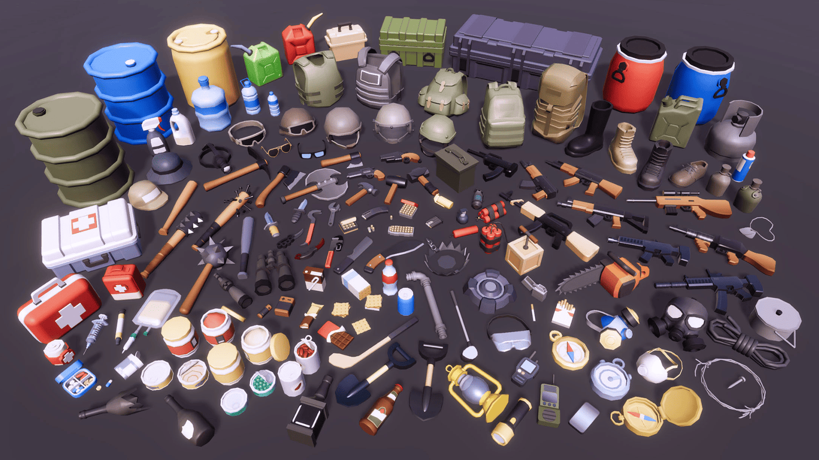 3D casual survival props by LAYERLAB Shop, featuring realistic survival gear and accessories for 3D modeling and gaming projects.