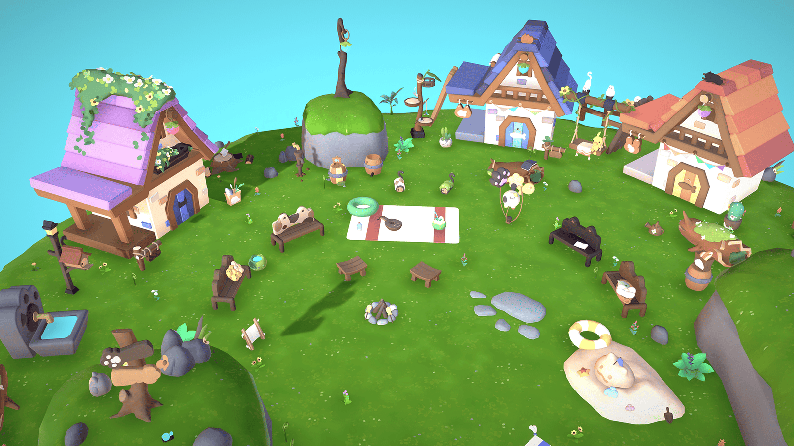 3D casual props village by LAYERLAB Shop, featuring miniature buildings, trees, and figures for creative tabletop displays.
