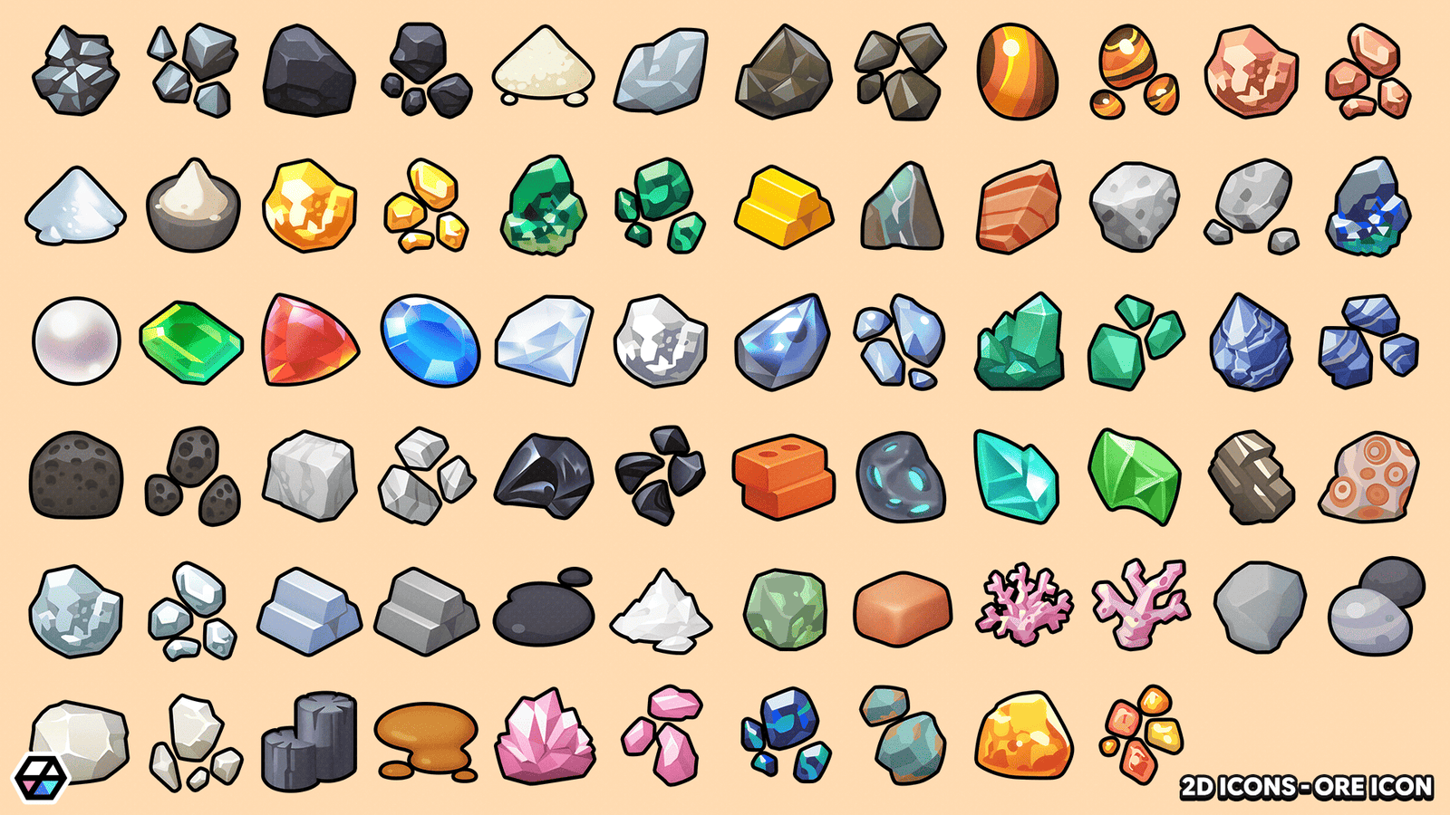 LayerLab Shop 2D Ore Icon showing a stylized metallic ore symbol on a white background, suitable for app or game design.