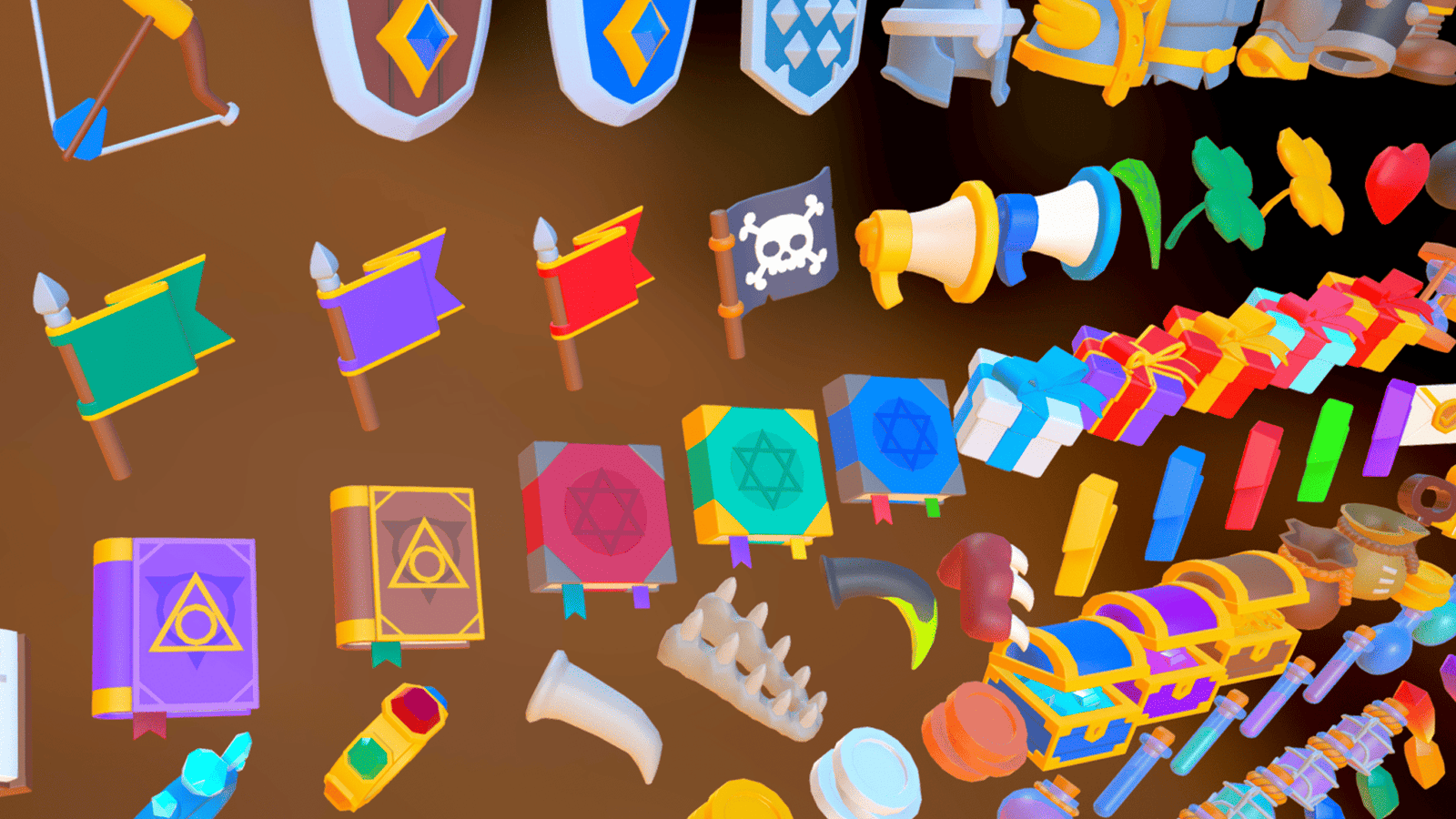 3D icons from LAYERLAB Shop, featuring basic game-themed designs in vibrant colors and detailed 3D rendering.