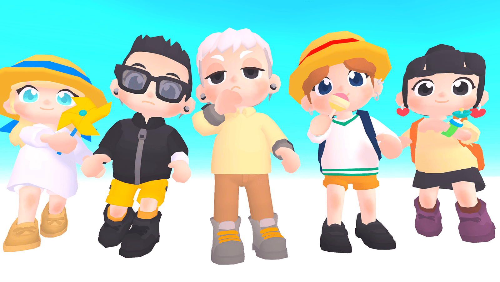3D characters from LAYERLAB Shop's Casual series, featuring diverse animated figures with detailed clothing and expressive poses.