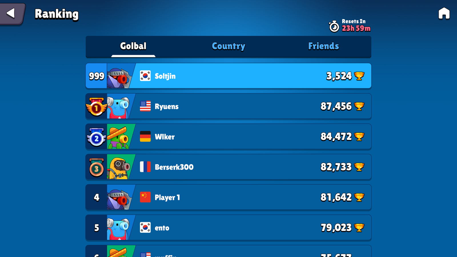Screenshot of GUI Pro casual game interface showing ranking screen with game elements and user rankings in a colorful design.