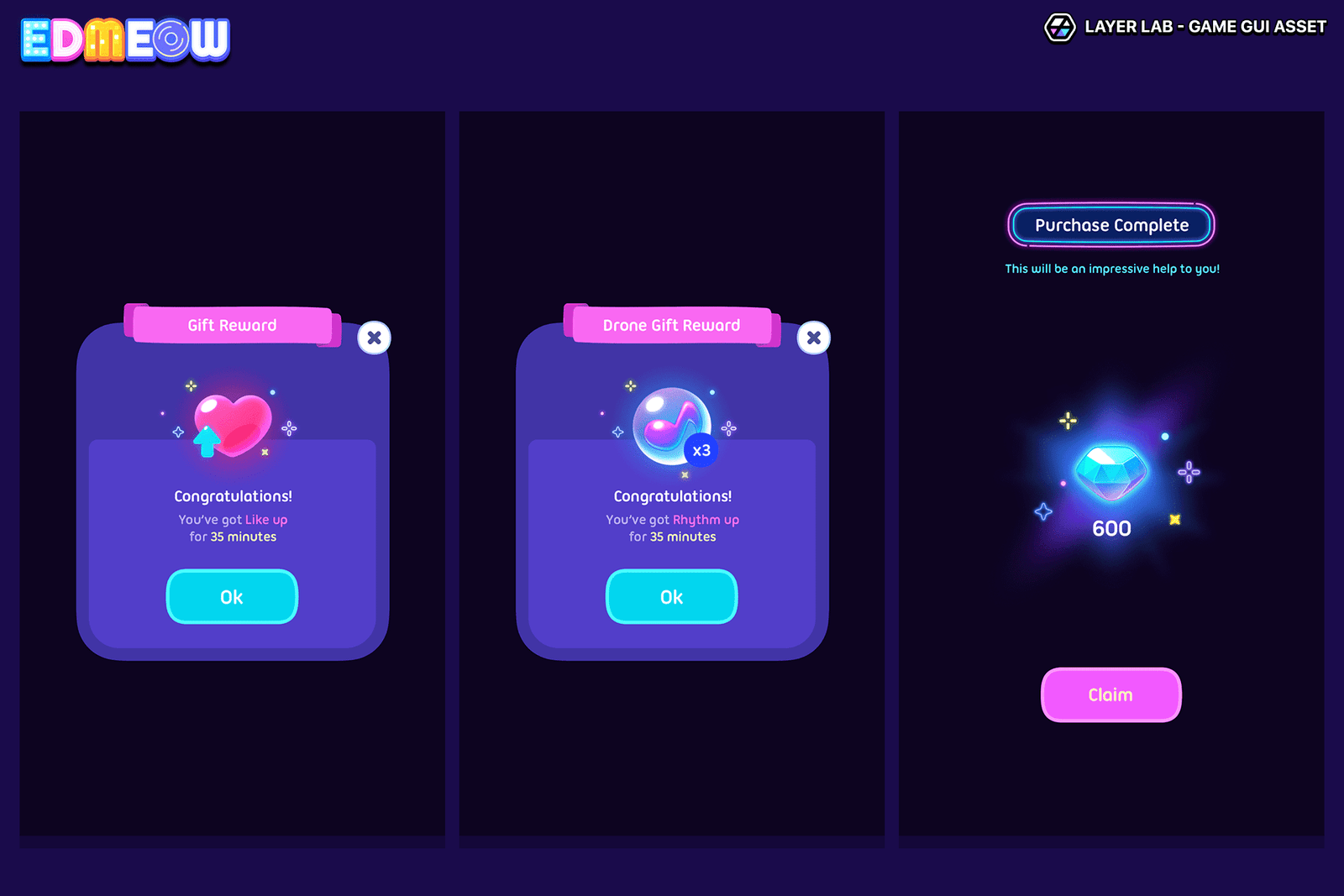 Neon2 interface design by LAYERLAB Shop, featuring vibrant neon style elements and layered PSD file for customization.
