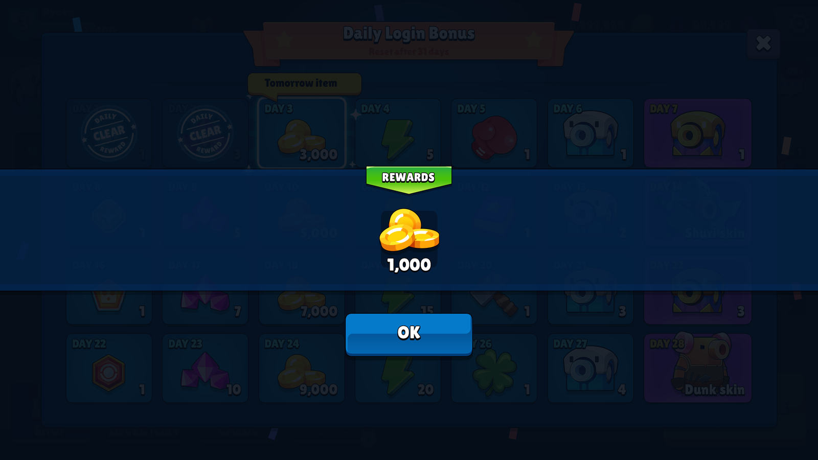 Screenshot of GUI Pro casual game interface showing a popup reward notification with vibrant graphics and game elements.