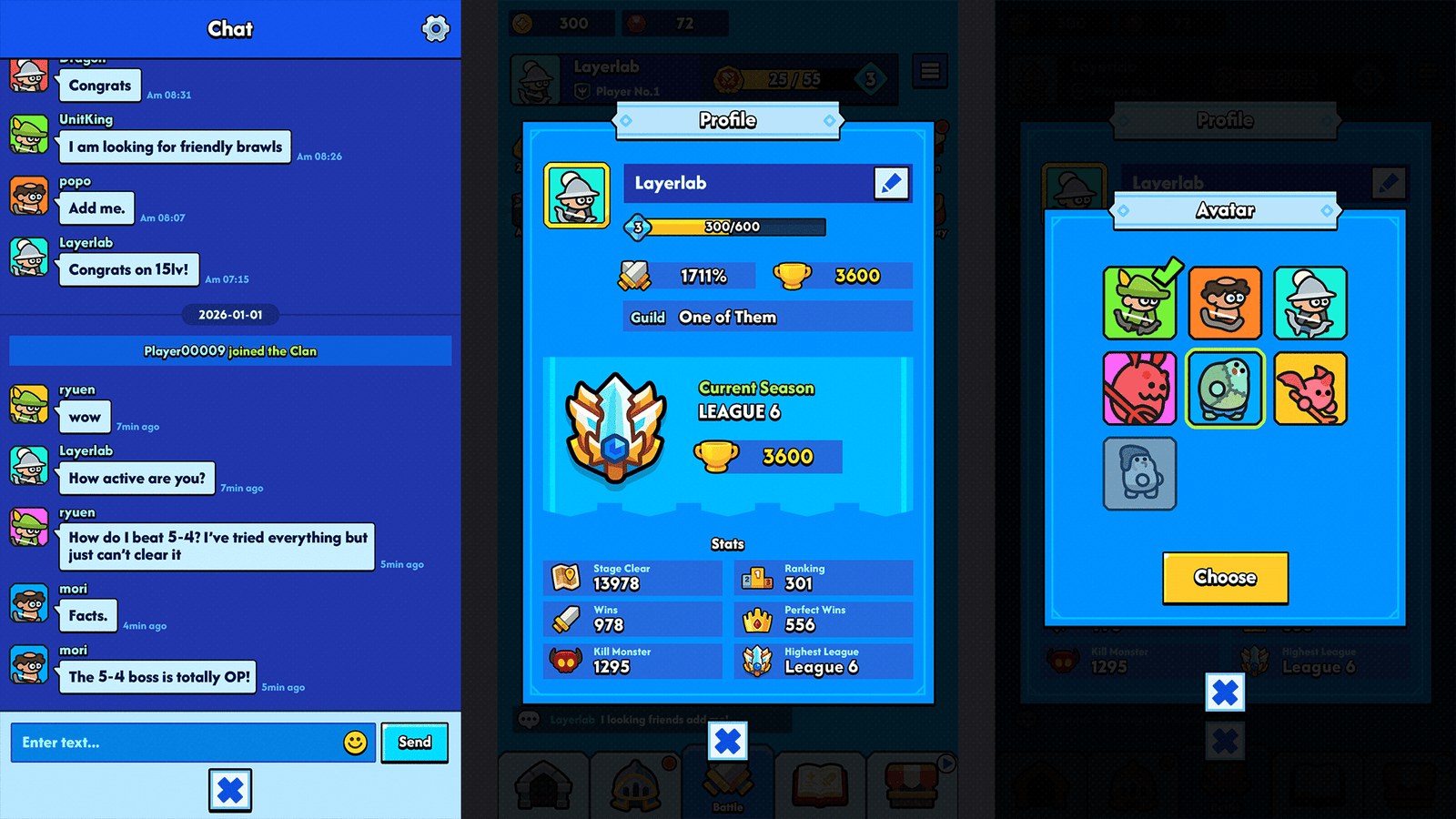 Minimal blue game interface design by LAYERLAB Shop for GUI Pro, featuring clean layout and customizable PSD layers.