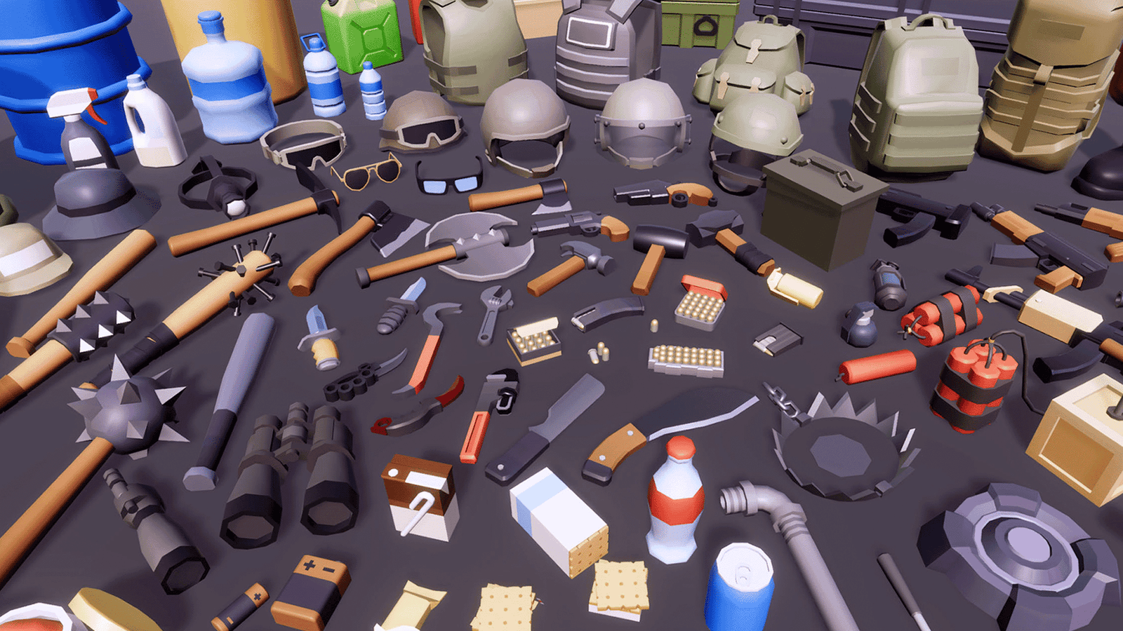 3D casual survival props by LAYERLAB Shop, featuring realistic 3D survival gear and accessories on a neutral background.