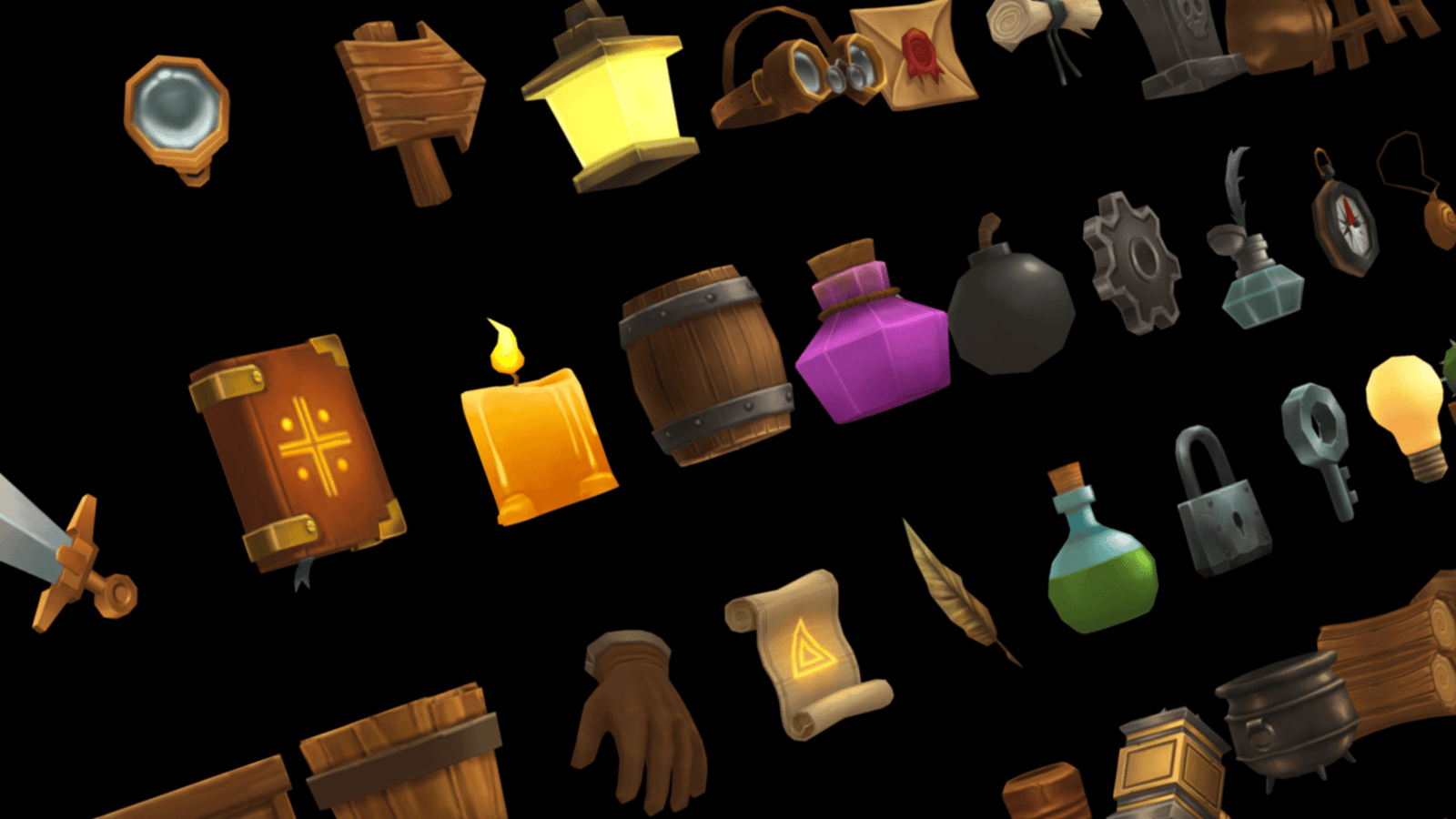 3D RPG 50 Set1 props from LAYERLAB Shop, featuring detailed fantasy accessories and character elements for gaming and animation.