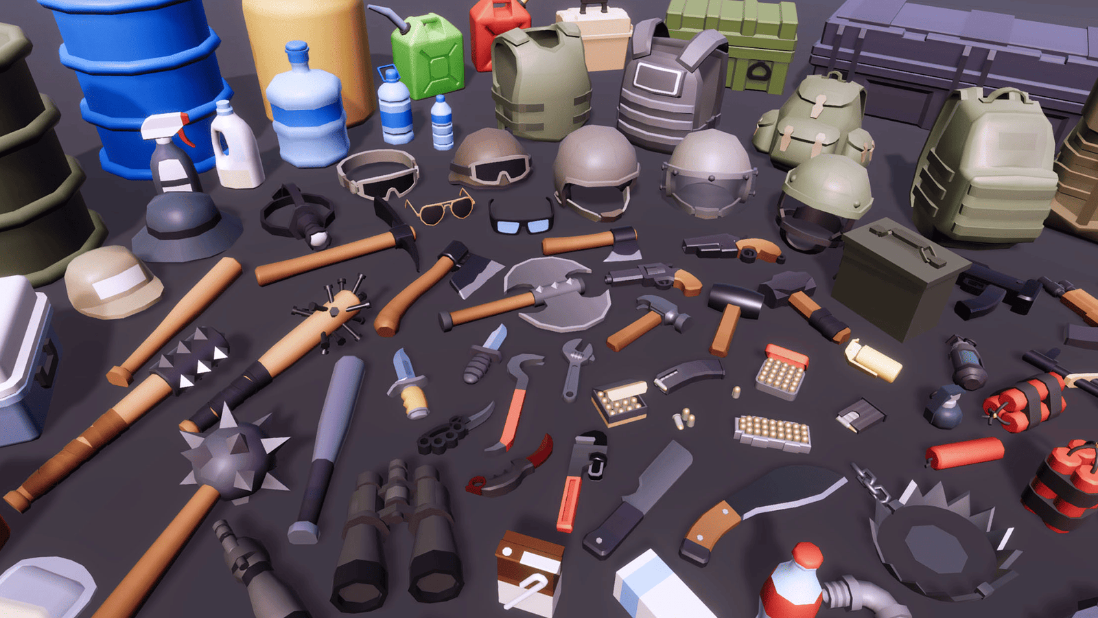 3D casual survival props from LAYERLAB Shop, featuring realistic survival gear and accessories for digital 3D modeling.