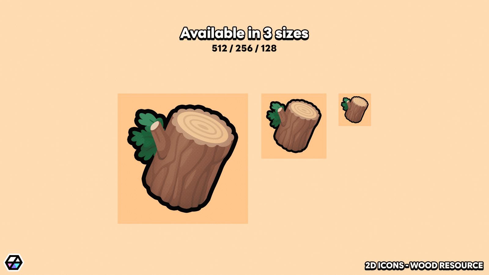 LayerLab Shop 2D wood resource icons set featuring natural wood textures and shapes for design projects.