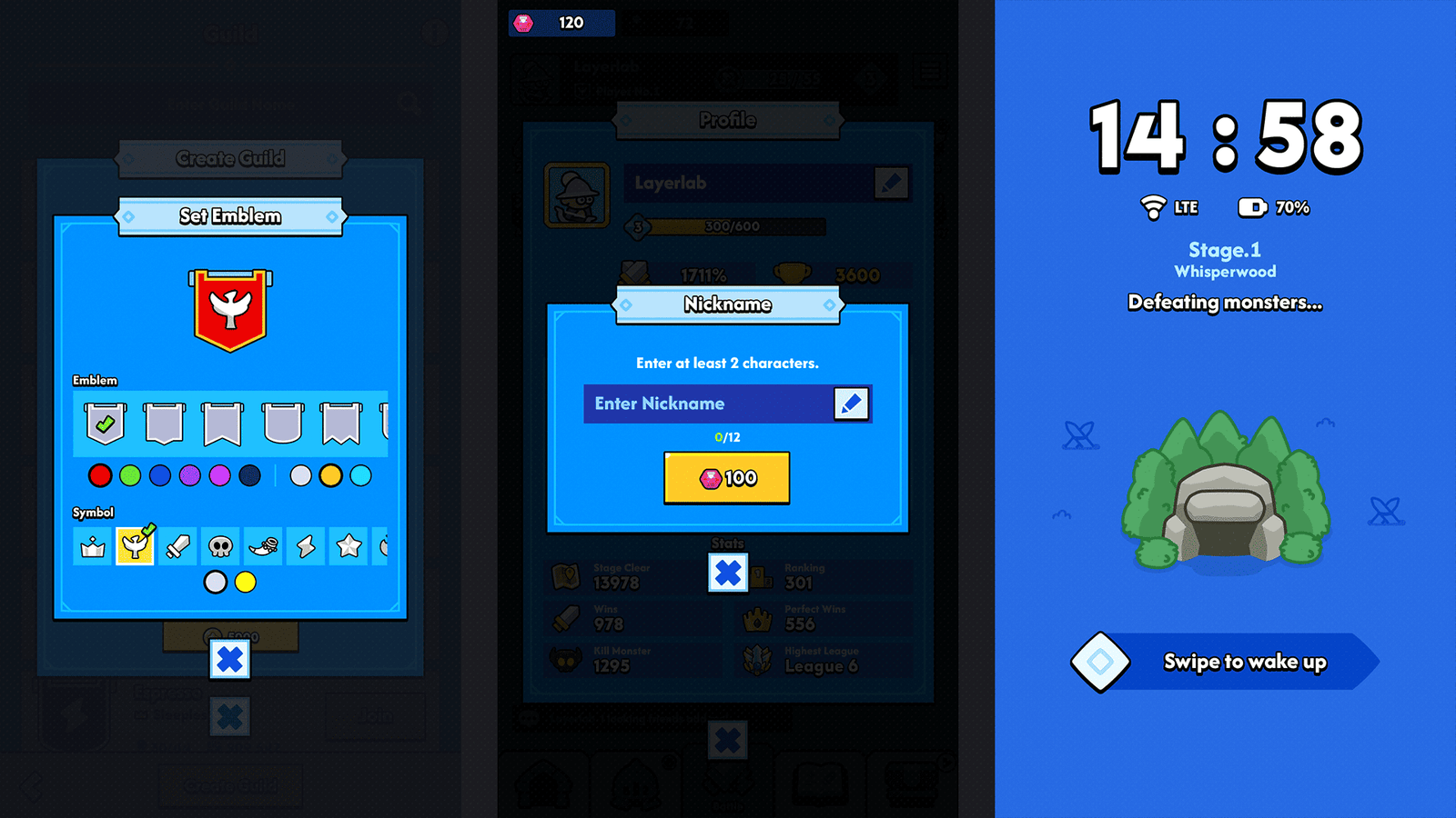 Minimal blue GUI interface design by LAYERLAB Shop, featuring sleek game-themed graphics and a layered PSD file for customization.