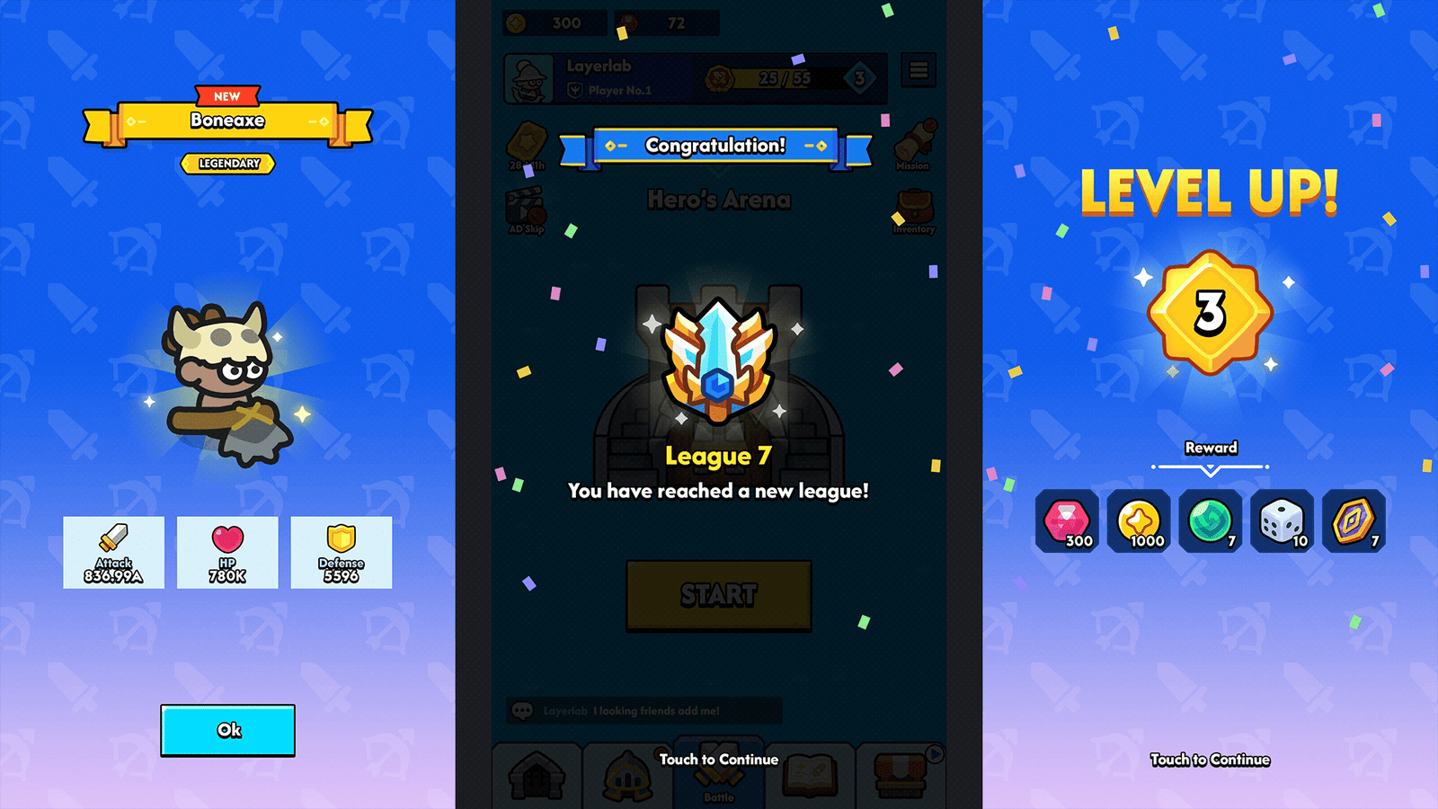 Minimal blue GUI interface by LAYERLAB Shop featuring game design elements and a layered PSD file for customization.