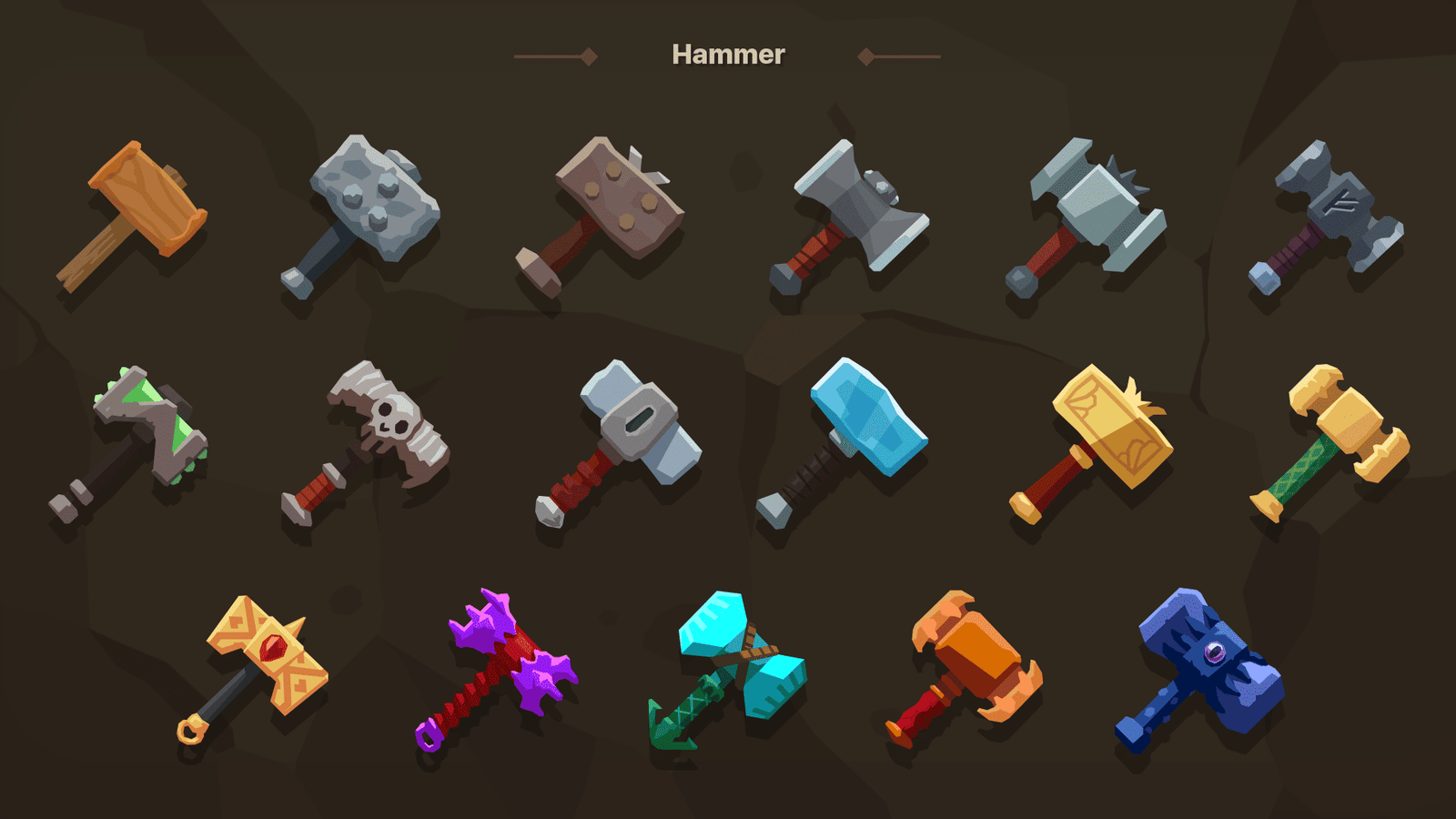 2D casual weapon icons from LAYERLAB Shop, featuring various stylized weapon illustrations in a modern icon style.