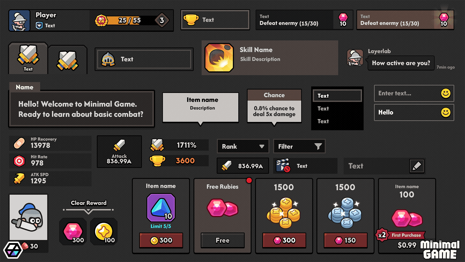 Minimal dark game interface by LAYERLAB Shop featuring sleek, dark-themed controls and navigation elements.