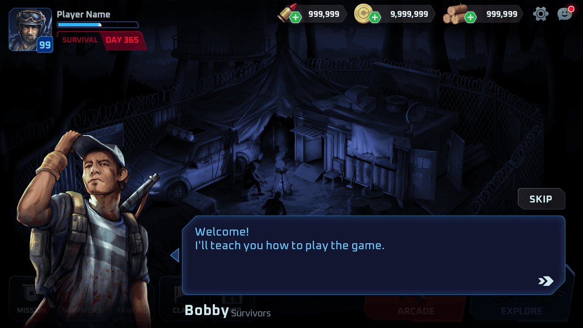 GUI Pro Survival Clean interface by LAYERLAB Shop showing lobby tutorial character on a clean, modern digital interface screen.