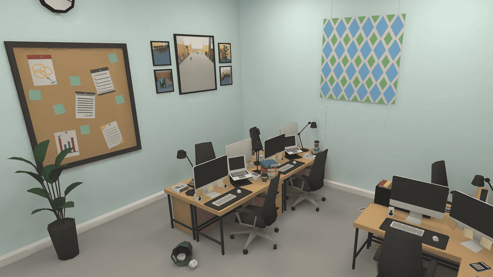 3D office interior props by LAYERLAB Shop, featuring modern furniture and decor elements for realistic office scene visualization.