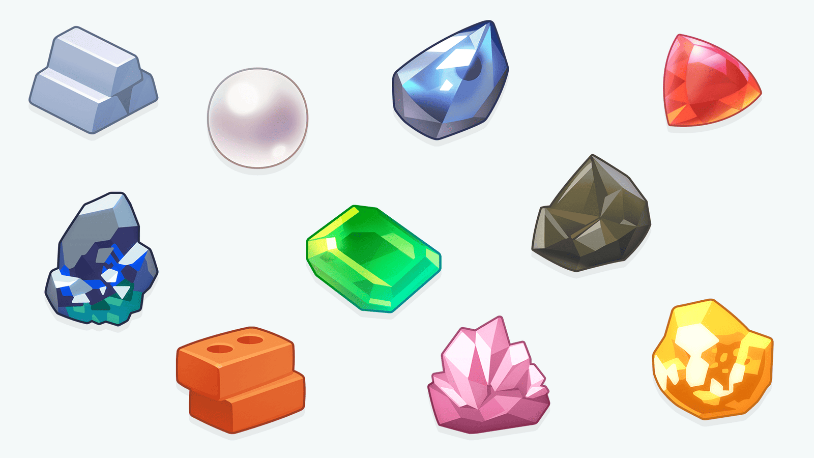 Collection of colorful 2D icons from LAYERLAB Shop, featuring various resource-themed symbols on a white background.