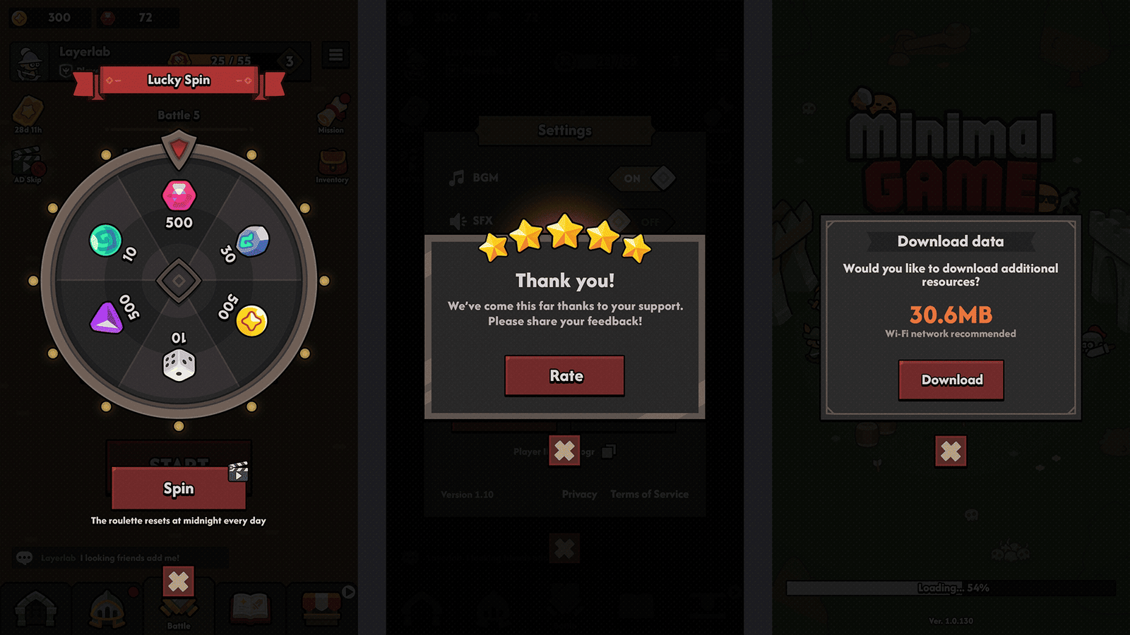 Minimal dark game interface by LAYERLAB Shop, featuring sleek, dark-themed design elements and user interface components.