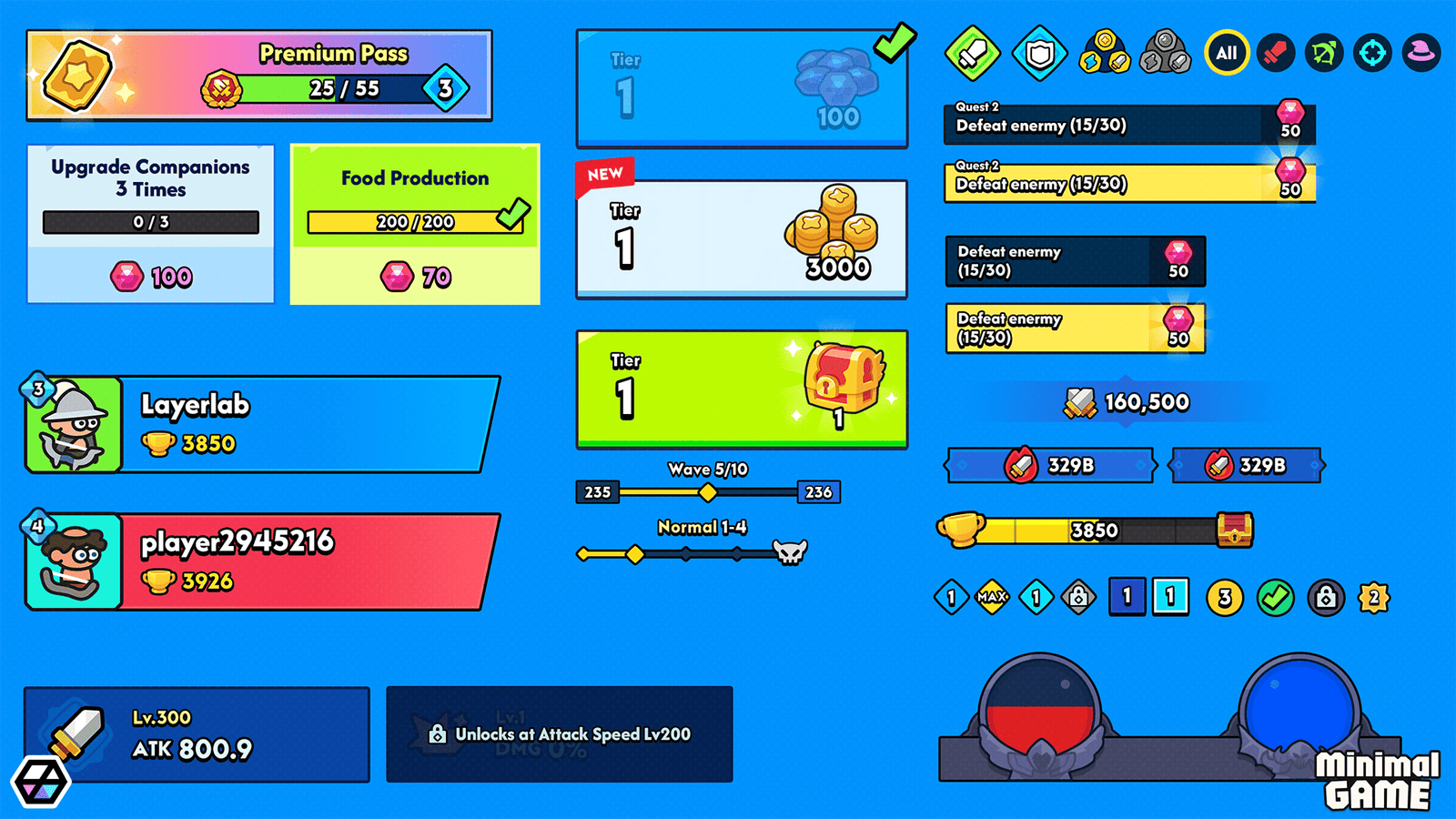 Minimal blue game interface design by LAYERLAB Shop for GUI Pro, featuring clean layout and modern gaming UI elements.