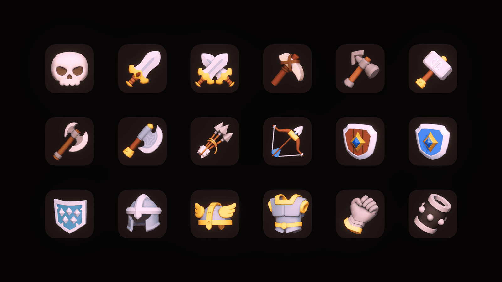 3D game icons set by LAYERLAB Shop featuring colorful, stylized symbols for gaming and digital design projects.