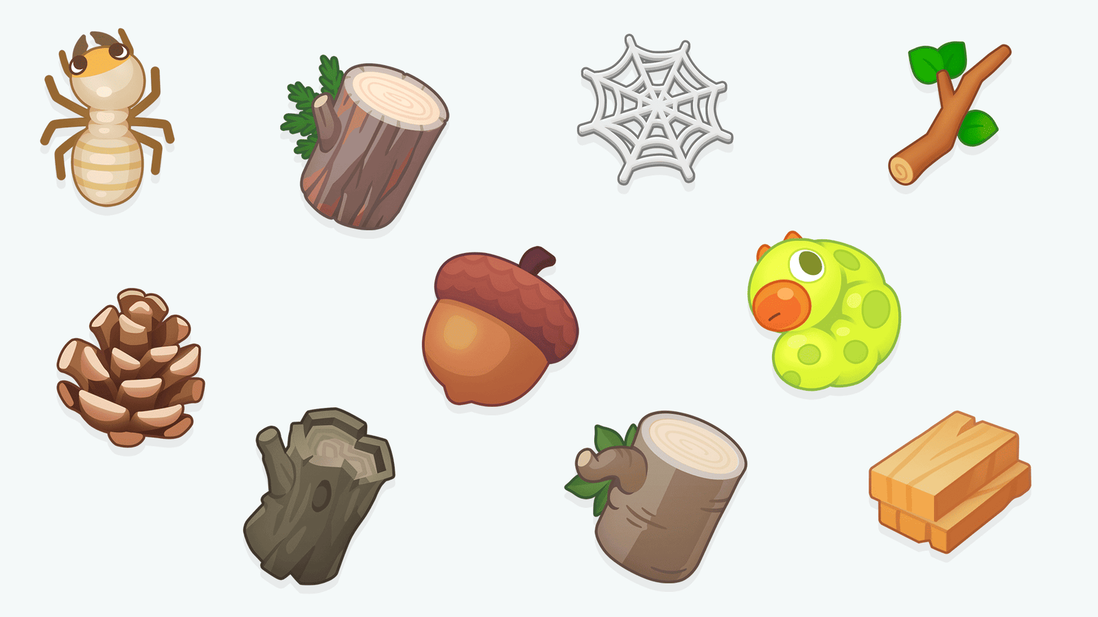 Set of 2D icons from Layerlab Shop featuring various expressive and colorful digital illustrations for design projects.