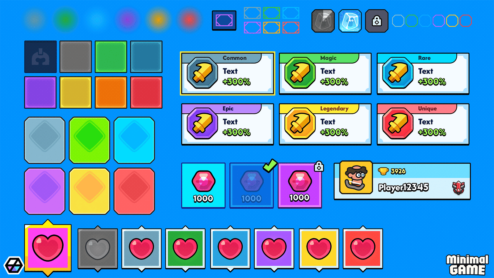Minimal blue game interface design by LAYERLAB Shop, GUI Pro - includes PSD file for customizable game UI elements.