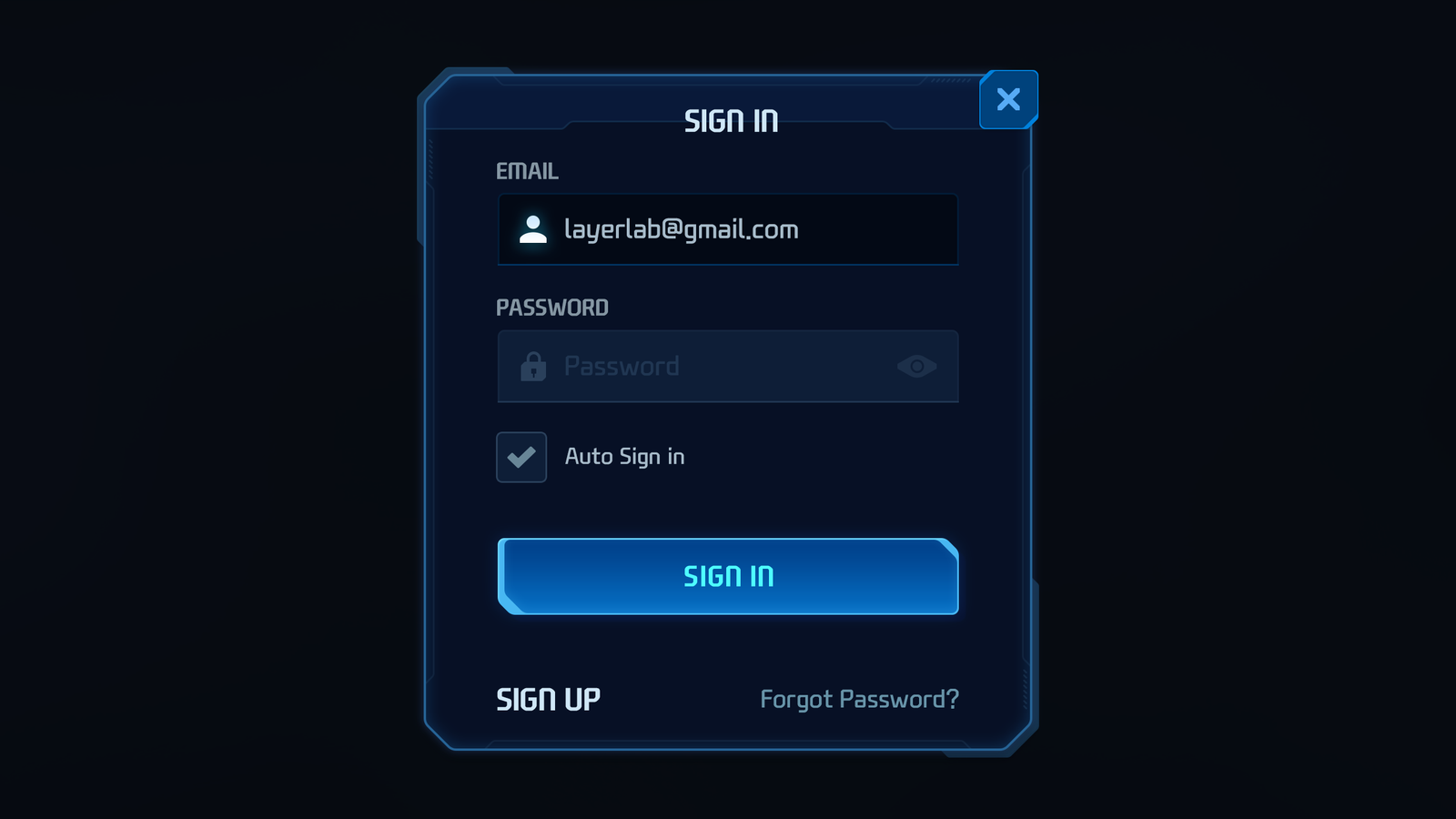 GUI Pro Survival Clean interface popup sign-in screen by LAYERLAB Shop, showing login fields and design elements.