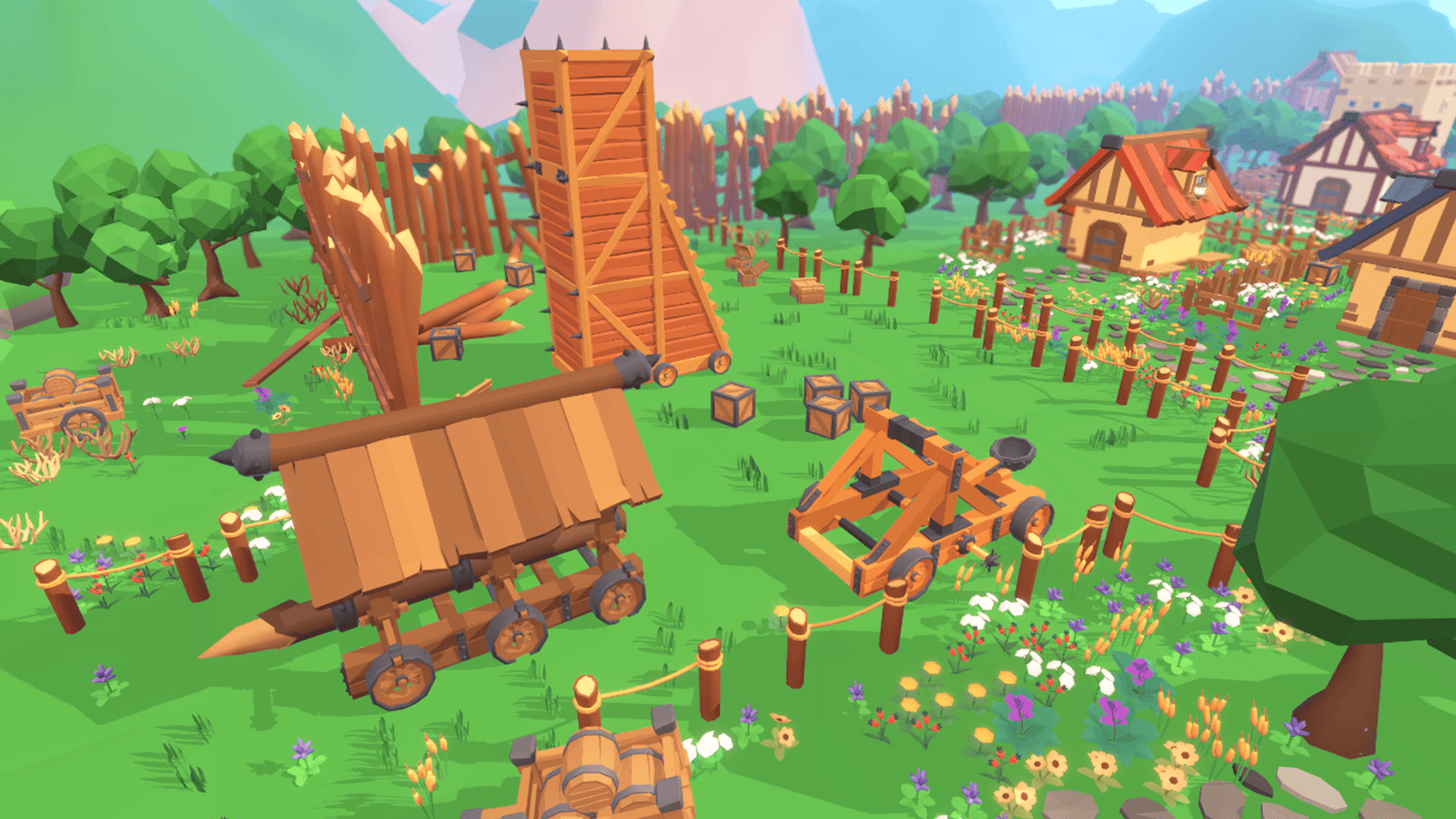 3D medieval props from LAYERLAB Shop, featuring detailed castle, sword, shield, and armor elements for digital design.